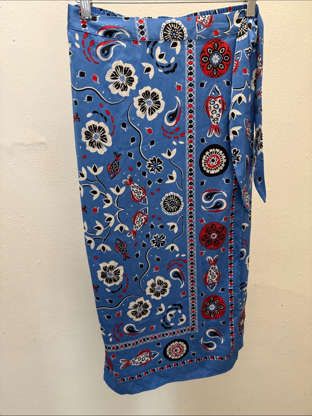 Blue Floral & Paisley Swim Sarong Cover-Up Skirt by Rachel Zoe